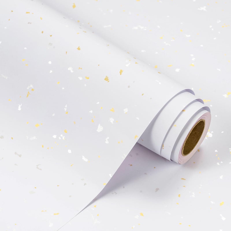WRAPAHOLIC White Wrapping Paper Roll Mini Roll 17 Inch x 165 Feet White Gold Design with Silky Touch Perfect for Birthday Wedding Baby Shower Holiday